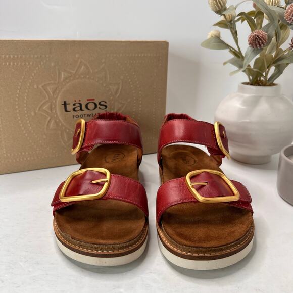 Taos On the Double Leather Wide Strap Sandal Red Comfort Shoe Women 10 - Picture 2 of 10